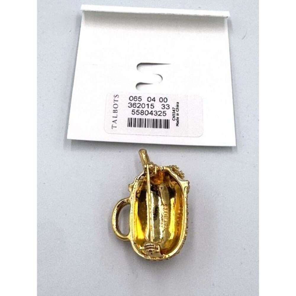 NWT Talbots Gold-Tone Pave Crystal Mug Brooch Pin With Straw & Whipped Cream - Picture 2 of 5